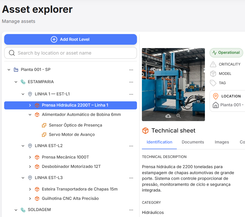 YUFRA asset tree and technical record