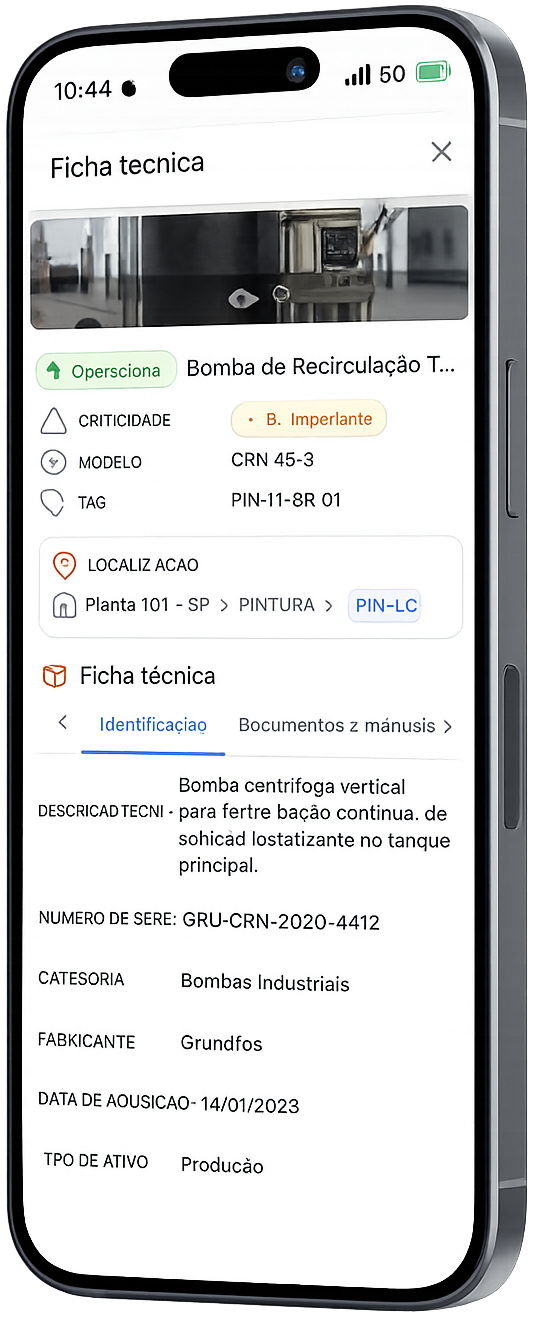 Mobile technical asset screen